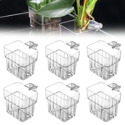 Bild av GOMETY 6 stycken akvarium växthållare, hängande blomkruka akryl transparent kopp växtkorg växtstativ för akvarier fisk tank akvaponisk växtkultur, aquascape dekorationer