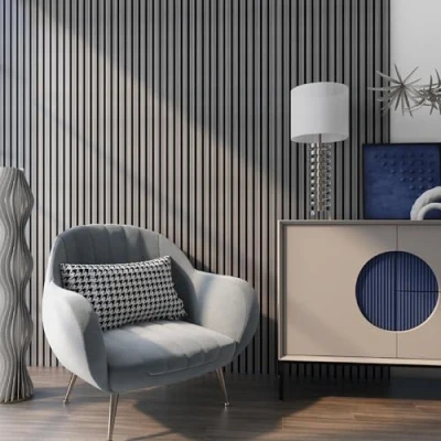 Bild av neu.holz akustisk väggpanel Vang i en uppsättning om 12 akustiska plattor för hall vardagsrum inomhusvägg dekoration träutseende väggbeklädnad 8,64 m² ek, grå