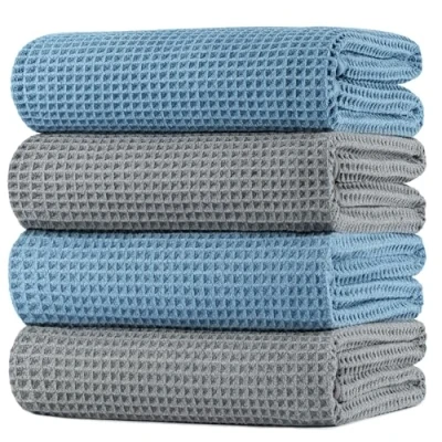 Bild av POLYTE Mikrofiber överdimensionerad snabbtorkande luddfri badhandduk, 152 x 76 cm, 4 pack (våffelväv)