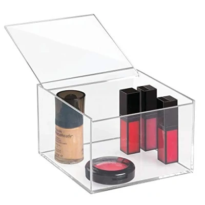 Bild av iDesign Kosmetisk arrangör med lock (15,2 x 15,2 10,2 cm) medelstor sminkorganiserare i BPA fri plast, stapelbar akryllåda för make up, transparent