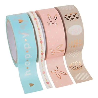 Bild av folia 26436 Washi tejp, tejp av rispapper, Hotfoil vår II, set om 4 perfekt för dekoration och
