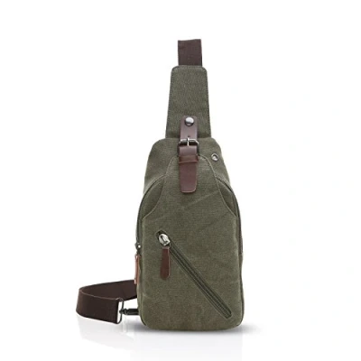 Bild av FANDARE Axelväska med hörlurar hål student utomhus sport bärbar multifunktion crossbody väska man/kvinna slitstark kanvas Armégrön, L