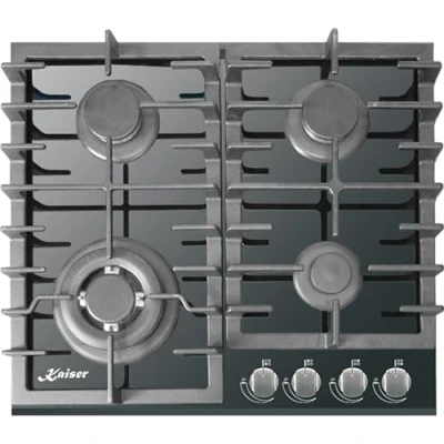 Bild av Kaiser KCG 6383 gashällar 60 cm, autark, Kaisargasspis, gas på svart glas, glaskeramik gasspis installation, inbyggd, 3,8 kW wok med adapter, 4 lampor, naturgas, fl.gas