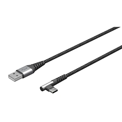 Bild av goobay 64657 USB C till A kabel med 90 graders vinkel/mobiltelefonkabel 480 Mbits/USB snabbladdningskabel 60 W &amp; 20 V/textilkabel grå 2 m