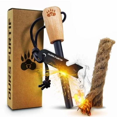 Bild av Kit Firesteel XL Överlevnad Eldstål 10 mm mjuk magnésiubar 15 000 användningar Eldstartare ingår + Paracord Fodral Tillbehör för camping, bushcraft, vandring, Survivalism