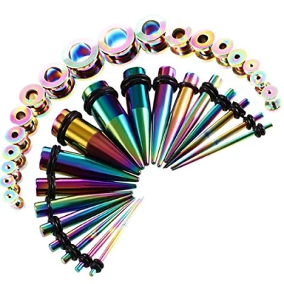 Bild av Huacan Ear Stretching Plugs Kit Metal BOOM 18 st öronsträckare avsmalnande + örontunnel dubbelutsvängd Rostfritt stål 1,6 mm 10 mm,