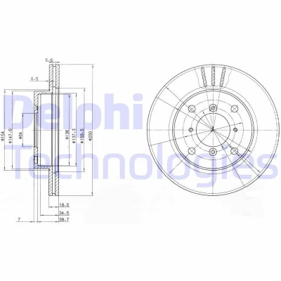 Bild av DELPHI BG2583 Disque de frein 250 18 4 ventilé huilé non traité sans roulement roue, bague ABS