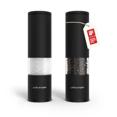 Bild av LARS NYSØM Salt och pepparkvarn 2 pack Manuell med justerbar keramisk malverk från grov till fin I Design kryddkvarnset (2 stycken) (Carbon Black)