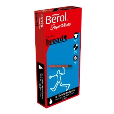 Bild av Berolfärgad bred fiberspets Box of 12 Svart