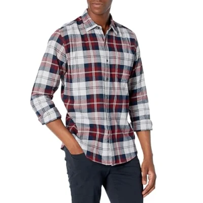 Bild av Amazon Essentials Men&#039;s Långärmad flanellskjorta (finns i Big &amp; Tall), Vinröd Grå Rutig, XL