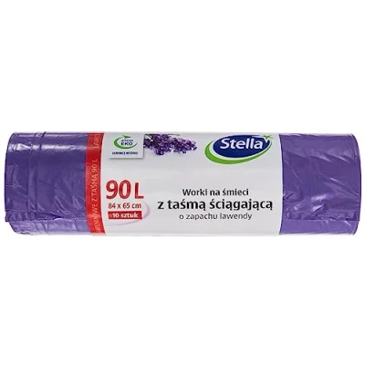 Bild av Stella 009916 soppåse med dragband 90 l 10 stycken lavendeldoft för hushållsavfall kontor tillverkad av LDPE folie/av granulat färg: lavendel/violett