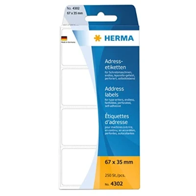 Bild av HERMA Lim perforerad vit 67 x 35 mm 250 stk address fanfold labels