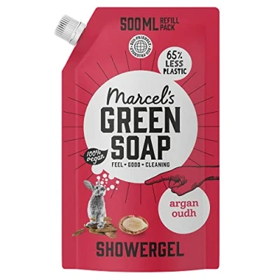 Bild av Marcel&#039;s Green Soap duschgel påfyllningspaket Argan &amp; Oudh tvättlotion 100% miljövänlig vegansk 97% biologiskt nedbrytbar 500 ml