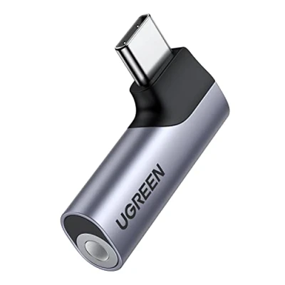 Bild av UGREEN USB C Jack Adapter 90 Graders Vinkel till Hörlursadapter med DAC Chip Kompatibel iPad Mini 6, Pro Air 4, Galaxy S23 Ultra, S23+, S23, S22, S21+, Huawei P40 P30 Mate40 etc. (Grå)