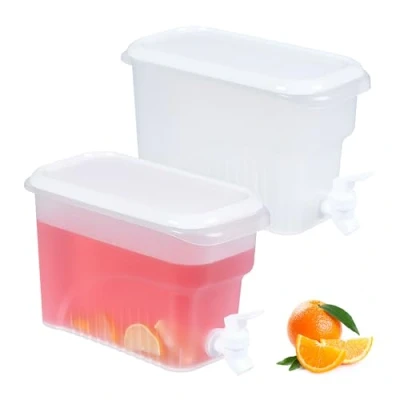 Bild av Relaxdays Dryckesdispenser kylskåp, set om 2, 3 l, vattendispenser med kran och lock, plast, transparent/vit