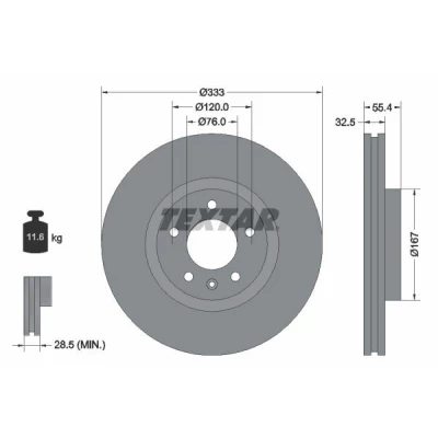 Bild av TEXTAR 92121305 Disque de frein VOLKSWAGEN: Transporter 5, 5 Bus, Multivan (7HM