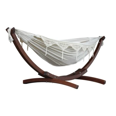 Bild av Vivere Cotton Hammock With Solid Pine Stand (260 Cm) Hängmatta Dubbel Natural