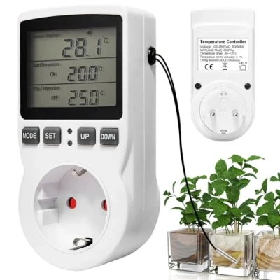 Bild av termostatuttag Termostat 230 V med sond, digital termostatuttag, timer switch för växthus, akvarium uppvärmning kylning