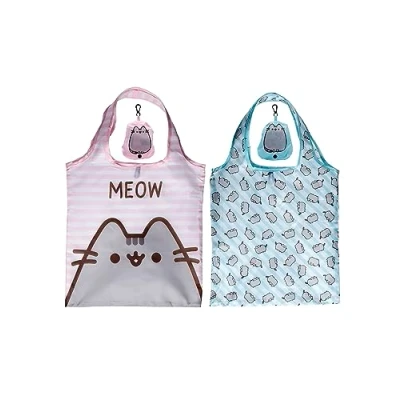 Bild av vikbar återanvändbar shoppingväska Pusheen kattdesign vikbara shoppingväskor tygväska väska i påse strandväska för familjen,