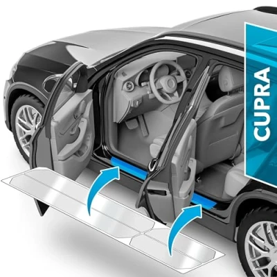 Bild av uProtect skyddsfilm för trösklar till bildörrar Cupra Ateca I 2018 2024 skyddsfolie bildörr lackskyddsfolie med installationstillbehör transparent glansig