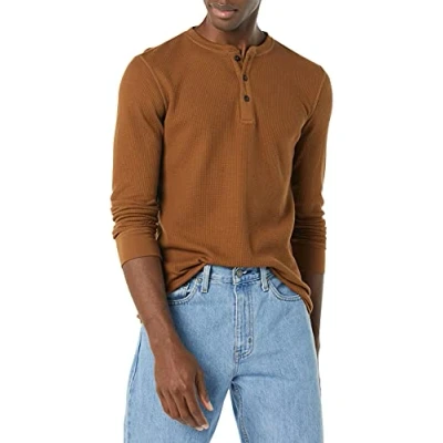 Bild av Amazon Essentials Men&#039;s Långärmad Henley våffelskjorta med smal passform, Ljusbrun, XS