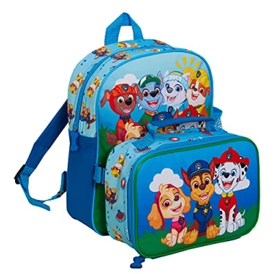 Bild av Paw Patrol ryggsäck med lunchväska för barn, skolväska pojkar, flickor, barnkammare, ryggsäck, matchande isolerat väskset, BLÅ, En storlek, Avslappnad