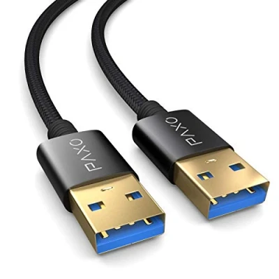 Bild av PAXO USB A 1 m anslutningskabel, 10 Gbit/s, 3.2 Gen2, bakåtkompatibel med 3.0, kontakt till kontakt, svart, tygkappa