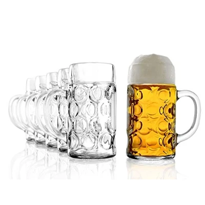 Bild av Tyskt ölglas 2 pint klassiska ölbehållare, ölmuggar, 126,5 cl, med fyllningslinje på 1 l, 6 stycken