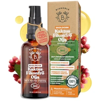 Bild av EKOLOGISK KAKTUSFIKONFRÖOLJA 100% Ren, Naturlig &amp; Kallpressad Ansikte, Kropp, Hår, Skägg, Naglar Vegan Cruelty Free Glasflaska (50ml)