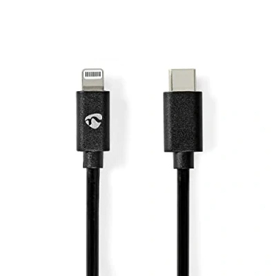 Bild av NEDIS CCGP39650BK20 Lightning kabel USB 2.0 Apple 8 stifts C™ hane 480 Mbps nickelpläterad 2,00 m Rund PVC Svart Kuvert