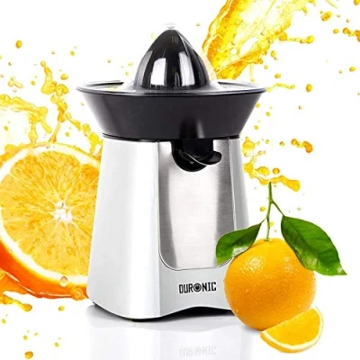 Bild av Duronic JE6SR Citruspress 100W Elektrisk Silver Rostfritt Stål Kraftfull Juicepress med Droppfri Pip Boosta Ditt Immunförsvar Pressa Hälsosam Närringsrik Färskpressad Juice till Frukost