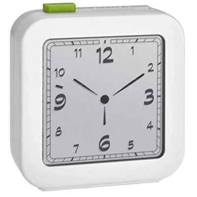 Bild av TFA Dostmann Digital trådlös väckarklocka, 60,2556.02, analog display, reseväckarklocka, larm med snooze funktion, bakgrundsbelysning, vit, L 80 x B 40 H 120 mm