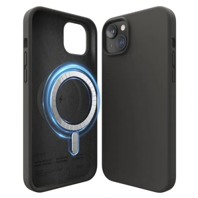 Bild av elago Magnetiskt fodral kompatibelt med MagSafe iPhone 14 Plus inbyggda magneter, flytande silikonfodral, stötsäker, stark magnet 6,7 tum [svart]
