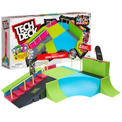Bild av Tech Deck, Neon Mega Park X Connect Creator, Glow In The Dark anpassningsbart rampset med två greppbrädor, barnleksak för pojkar och flickor från 6 år uppåt