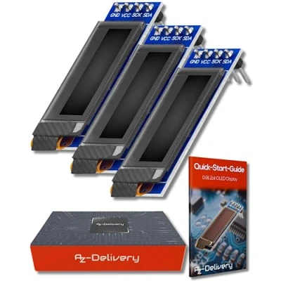 Bild av AZDelivery 3 x 0,91 tum OLED 128 32 pixlar I2C skärm kompatibel med Arduino och Raspberry Pi inklusive en E Book!