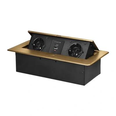 Bild av MIRATIC Grenuttag Infällbar utan Kabel 2x2 Poler + Jord (Schuko) 2x USB (A och C; 5V/3,6A) (guld)