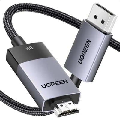 Bild av UGREEN Displayport till HDMI kabel 8K 60Hz 4K 240Hz DP 1.4 2.1, Aluminium Kompatibel med 3D HDR HDCP2.3 AMD NVIDIA för HDTV Bärbar Projektor Monitor (2M)