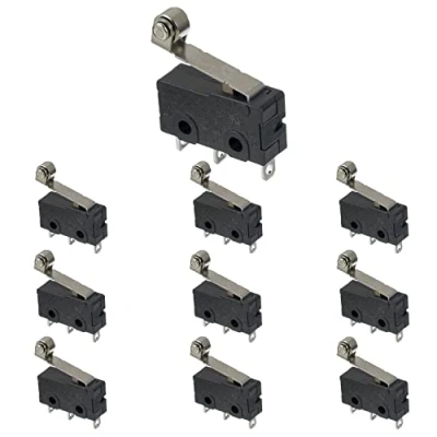 Bild av BOJACK KW4A(S) mikrobrytare 5A 250 V AC SPDT 1NO 1NC slutbrytare med momentant gångjärn kullerarm 3 stift (förpackning 10 stycken)