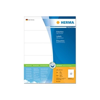 Bild av HERMA 4417 universella etiketter A4 (105 x 48 mm, 500 ark, papper, matt) självhäftande, utskrivbara, permanenta adressetiketter, 6 000 klistermärken, vit