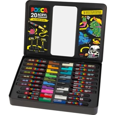Bild av Faber Castell uni ball 186830 POSCA markeringsset, 20 fodral, inklusive instruktioner för 3 graffitifigurer