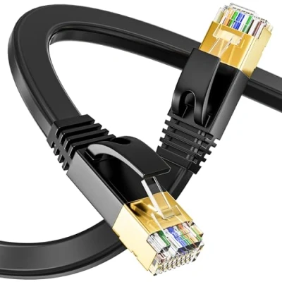 Bild av Nätverkskabel 10m Ethernet Kabel Platt Cat7 Lan Höghastighets RJ45 Cable 10Gbps 650MHz Vit Internetkabel 10 Meter Kompatibel med Cat6 Cat5 Patchkabel för PS5 Router Modem(10 Clips)