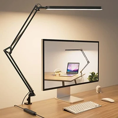 Bild av SKYLEO Skrivbordslampa 80 cm Bordslampa 5 Färglägen X 11 Ljusstyrkanivåer Justerbar Svängarm Timer och Minnesfunktion 12W Svart