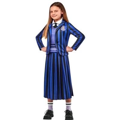 Bild av RUBIES Officiell onsdag lyxig barndräkt topp med krage och slips, jacka lång kjol Enid uniform barnstorlek att välja mellan Wednesday Series Halloweenkostym, för tonåringar, flickor