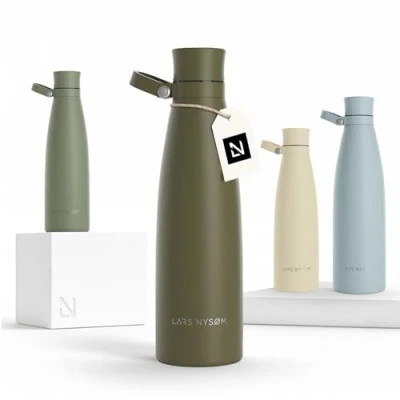 Bild av LARS NYSØM vattenflaska Rostfritt Stål 750ml Isolerad flaska 0,75 liter Läckagesäker för sport, cykel, hund, barn (Olive Green, 750ml)