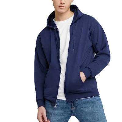 Bild av Hanes huvtröja med dragkedja för män, EcoSmart fleece hel tröja huva, Marinblått Xsp, S