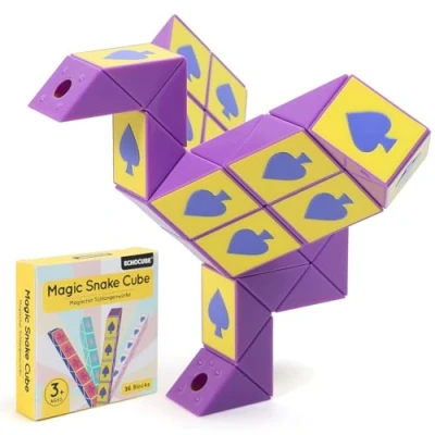 Bild av ECHOCUBE Magic Snake Cube med pokertema, 36 Block Magiska Ormar Pussel Kub, Twist Puzzle Toys för Barn och Vuxna, Educational Fidget Party Favours Gifts (Lila)