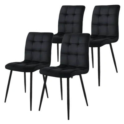 Bild av ML Design matsalsstolar set om 4, svart, köksstol med sammetsöverdrag, vardagsrumsstol ryggstöd, stoppad stol metallben, ergonomisk för matbord, matrumsstol köksstolar