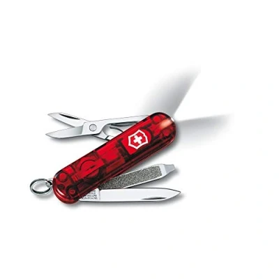 Bild av Victorinox Swiss Lite Army kniv, liten, multiverktyg, 8 funktioner, LED, penna, blå genomskinlig