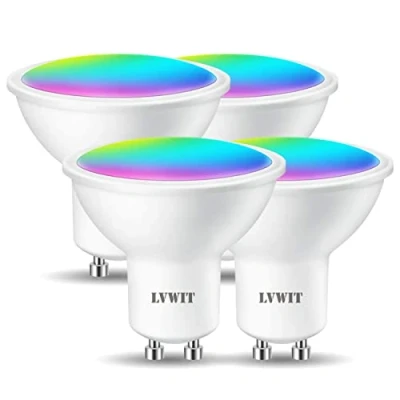 Bild av LVWIT GU10 LED glödlampa, smart RGB Tuya APP glödlampor, 5 W ersätter 35 watt, 350 lm, kompatibel med Alexa, Echo, Google Assistant, TUYA/Smart Life glödlampor (paket 4)