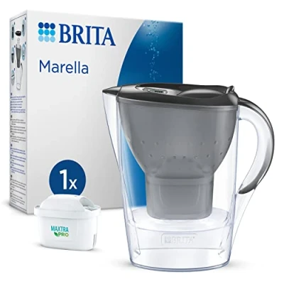 Bild av BRITA Marella grafit filterkaraff (2,4 l) inkl. 1 patron MAXTRA PRO All in kranvattenfilter reducerad PFAS,kalksten, klor, vissa föroreningar och metaller tidsindikator, eko förpackning